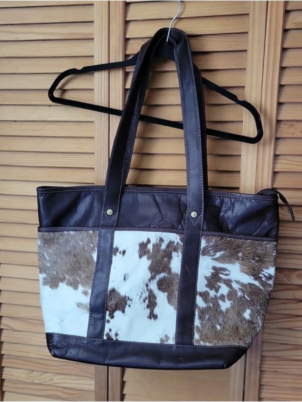 La Curtiembre Flores Galindo Hair On Hide Leather Tote Bag Handmade Ecuador